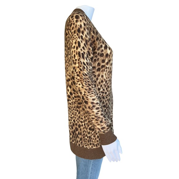 J. Mclaughlin Cashmere Cardigan Sweater Womens sz S Leopard Animal Print V-Neck - Picture 7 of 11